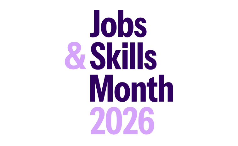 Stacked text in dark and light purple reads Jobs & Skills Month 2026